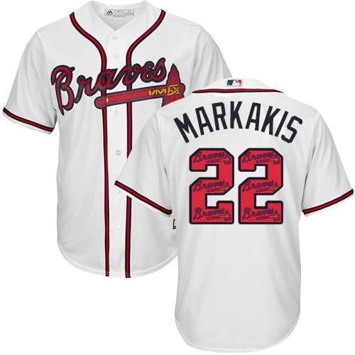 Braves #22 Nick Markakis White Team Logo Fashion Stitched MLB Jersey